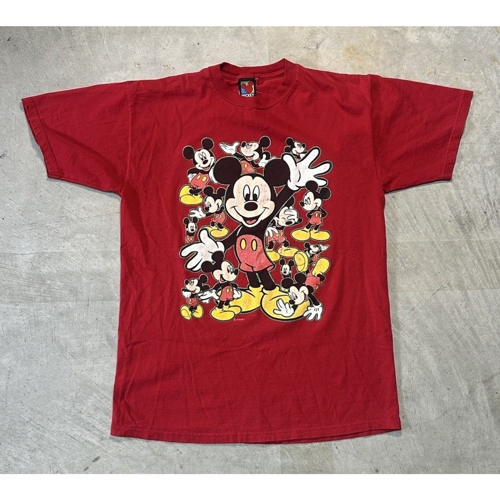 Vintage Mickey Mouse Disney Unlimited Red 90's Short Sleeve Shirt USA Made Sz L